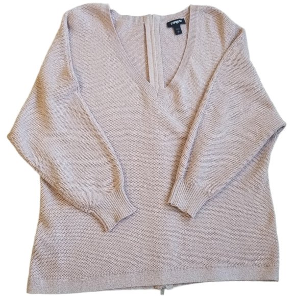 Express Rose Pink Sparkle V-neck Sweater Back Zipper XS - Picture 5 of 12